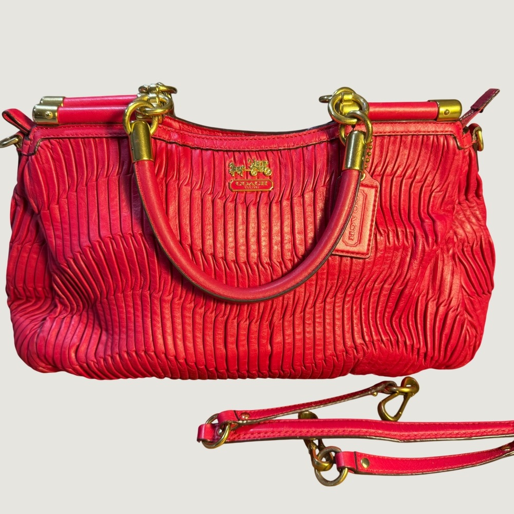 Coach Madison Gathered Leather Sophia Satchel Red Handbag 18620 Brass Hardware